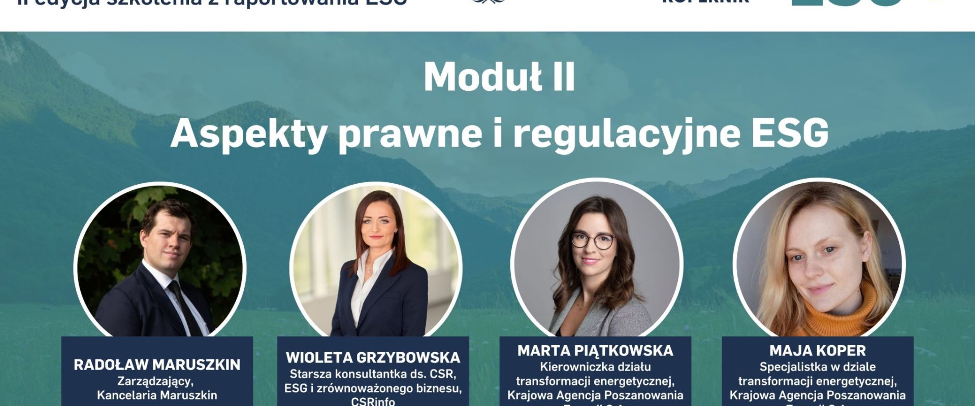 Poznaj prelegentów drugiego modułu szkolenia „Raportowanie ESG – zrównoważony rozwój w praktyce”